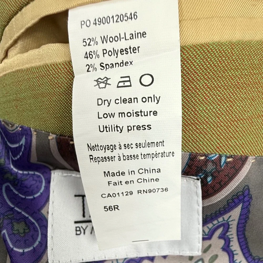 Tayion Montee Holland Mens 2 Piece Suit 56R 44W Green Wool Blend Paisley Lining